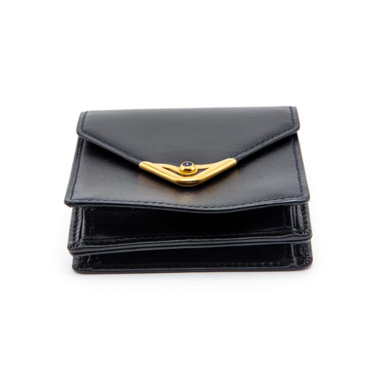 Pre Owned Cartier Sapphire Navy Black Leather Vintage Coin Wallet