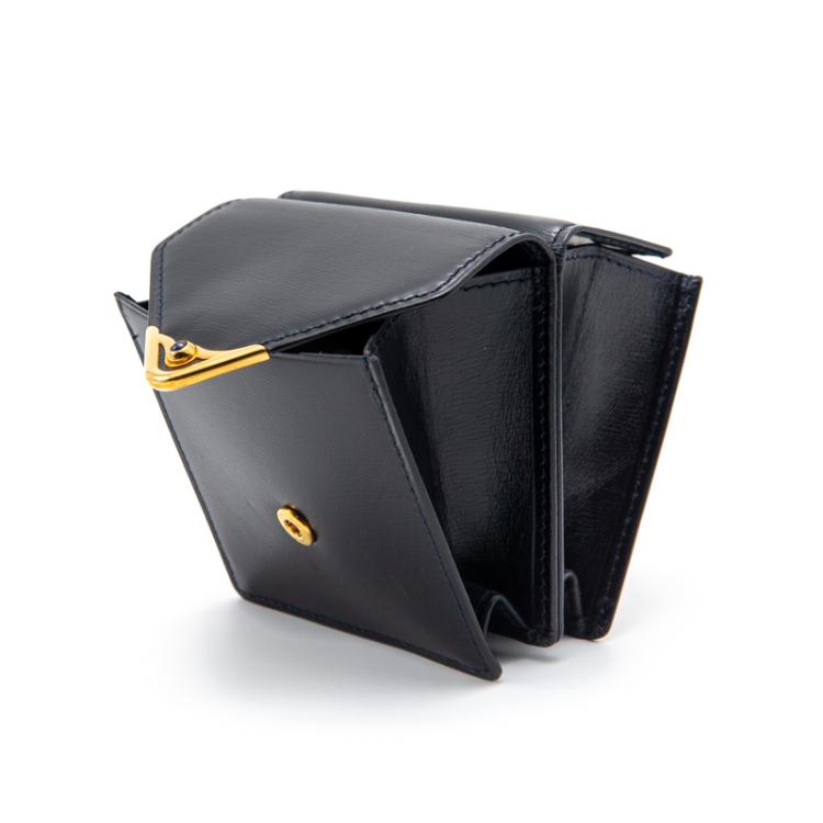 Pre Owned Cartier Sapphire Navy Black Leather Vintage Coin Wallet