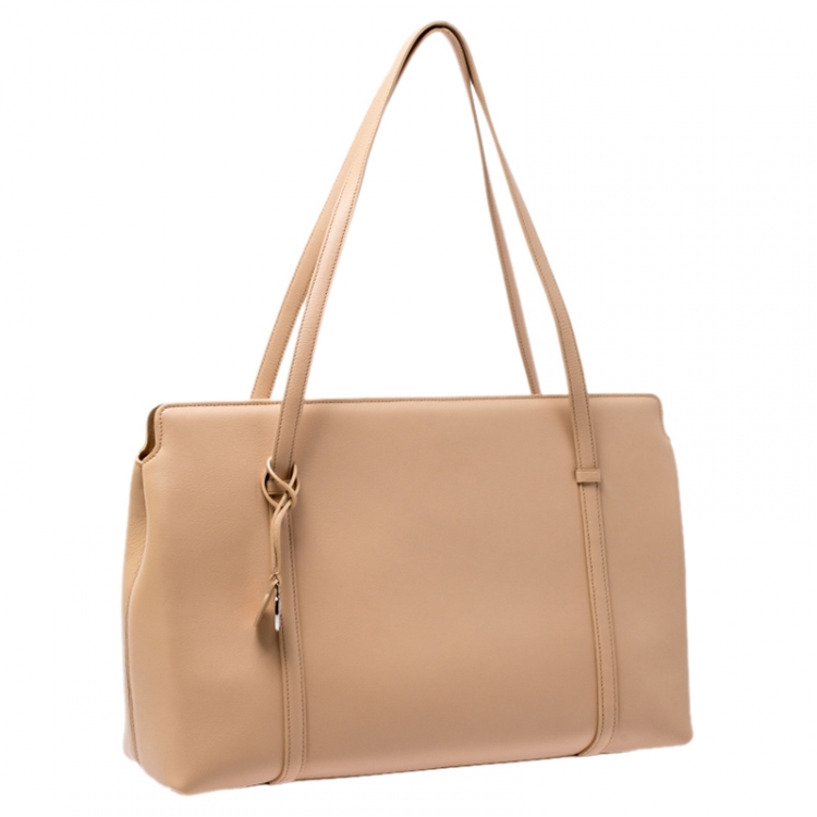 Pre Owned Cartier Beige Leather Cabochon Tote 