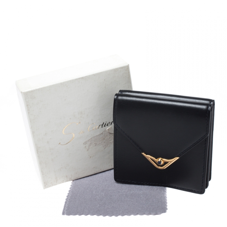 Pre Owned Cartier Black Leather Sapphire S de Cartier Coin Wallet