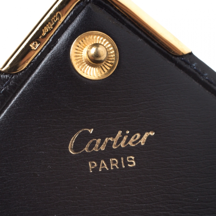 Pre Owned Cartier Black Leather Sapphire S de Cartier Coin Wallet