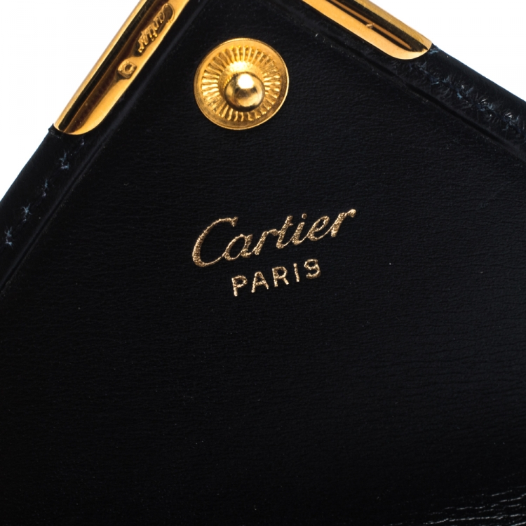 Pre Owned Cartier Black Leather Sapphire S de Cartier Coin Wallet
