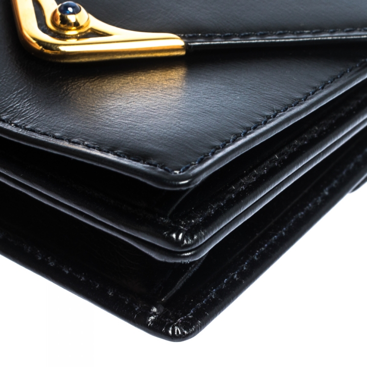 Pre Owned Cartier Black Leather Sapphire S de Cartier Coin Wallet