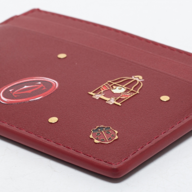 Pre Owned Cartier Red Leather Diabolo de Cartier Card Holder