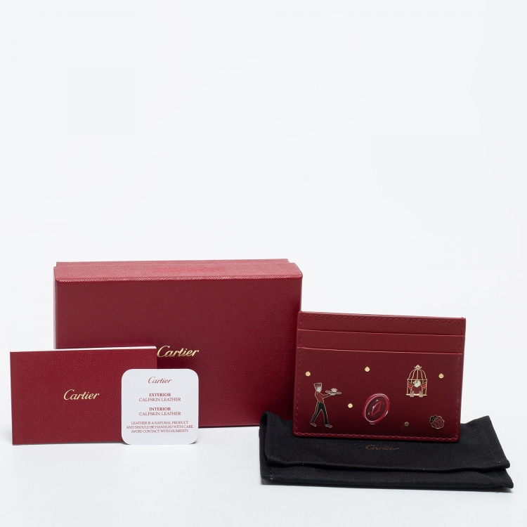 Pre Owned Cartier Red Leather Diabolo de Cartier Card Holder