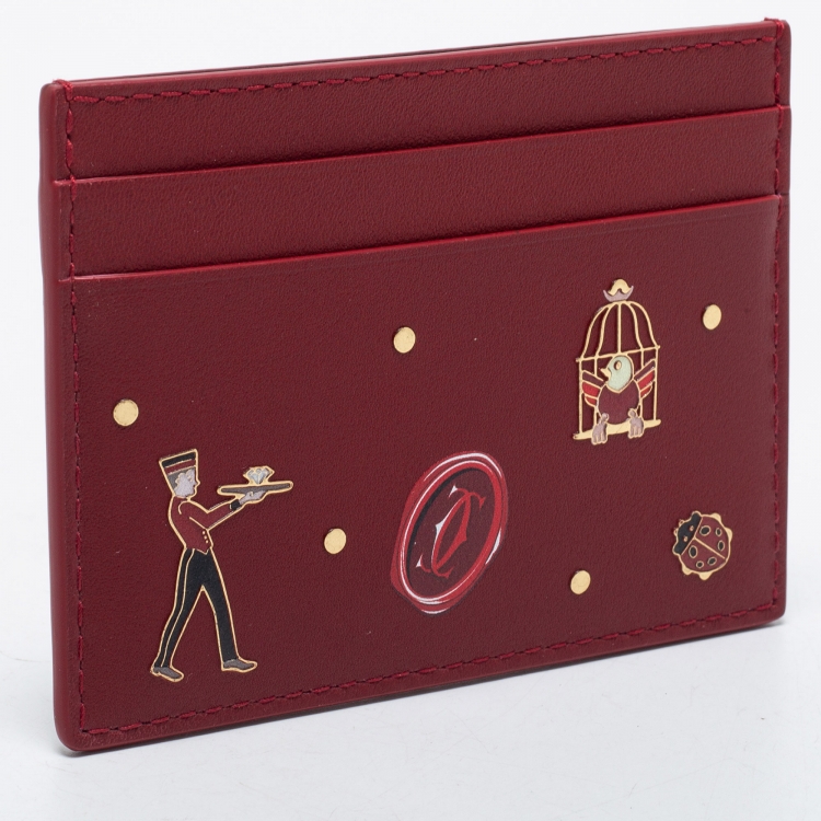 Pre Owned Cartier Red Leather Diabolo de Cartier Card Holder