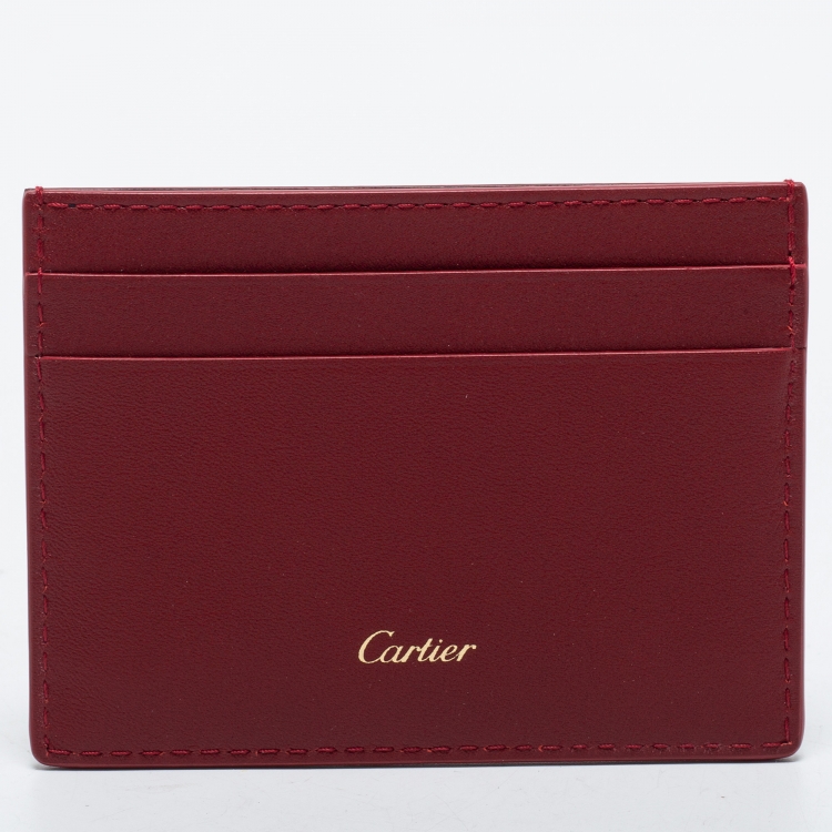 Pre Owned Cartier Red Leather Diabolo de Cartier Card Holder
