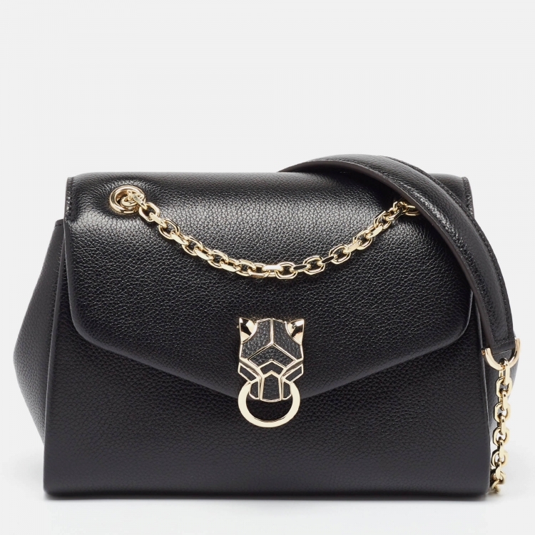 Pre Owned Cartier Black Leather Mini Panthere Chain Bag