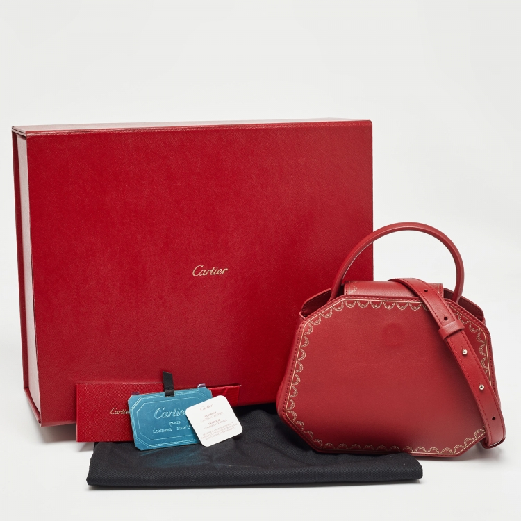 Pre Owned Cartier Red Leather Mini Guirlande De Cartier Top Handle Bag