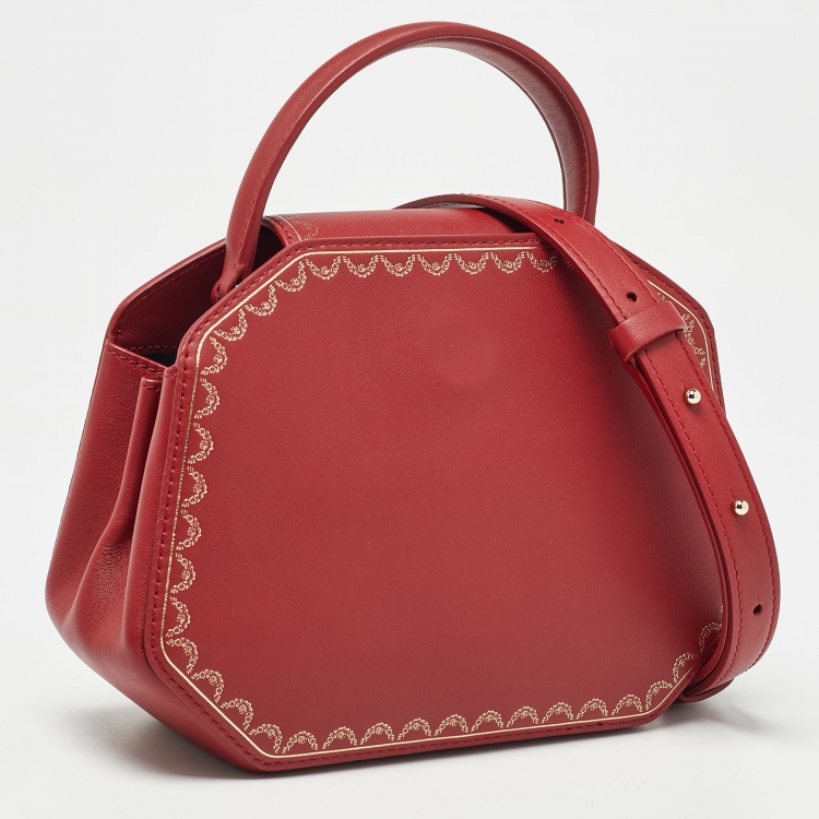Pre Owned Cartier Red Leather Mini Guirlande De Cartier Top Handle Bag