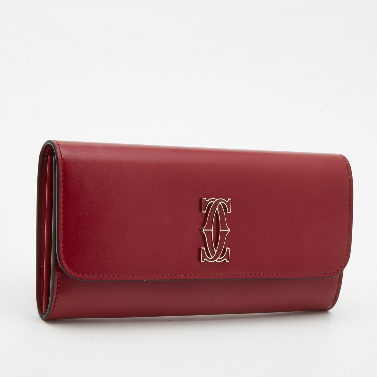 Pre Owned Cartier Red Leather C De Cartier Continental Wallet