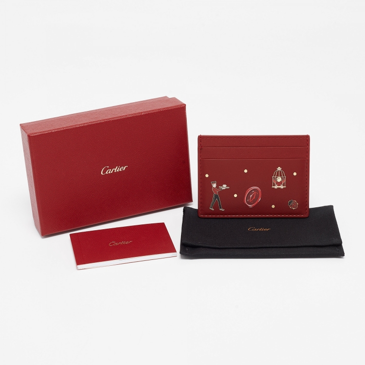 Pre Owned Cartier Red Leather Diabolo de Cartier Card Holder
