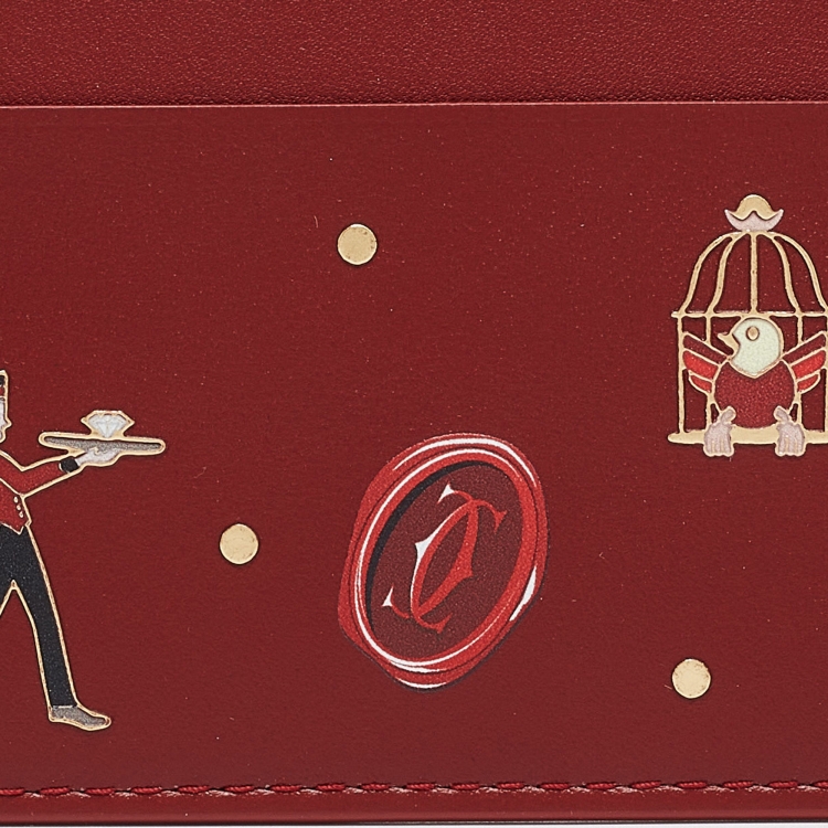 Pre Owned Cartier Red Leather Diabolo de Cartier Card Holder