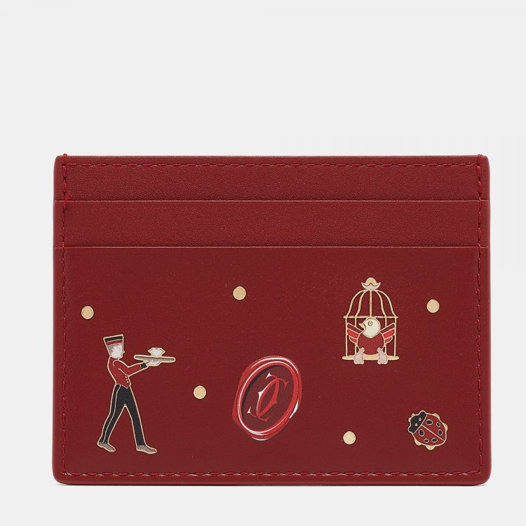 Pre Owned Cartier Red Leather Diabolo de Cartier Card Holder