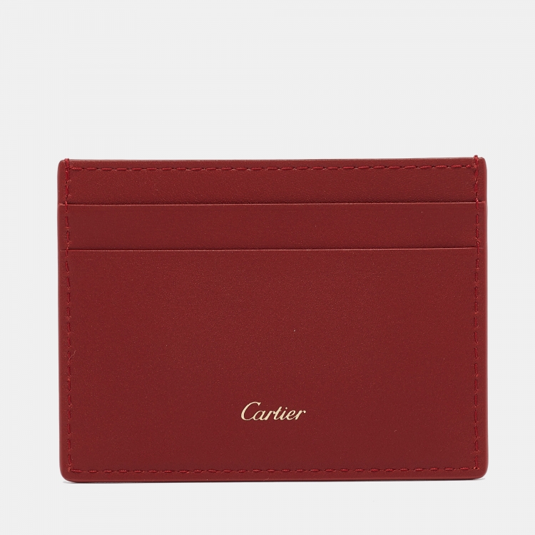 Pre Owned Cartier Red Leather Diabolo de Cartier Card Holder