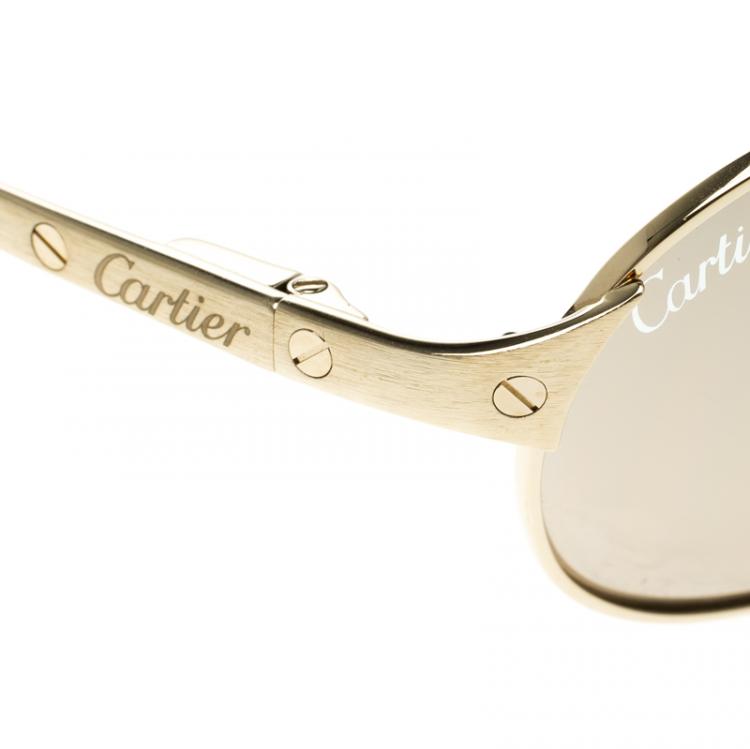 Pre Owned Cartier Burgundy Santos Dumont Gold Finish Rimmed Aviators