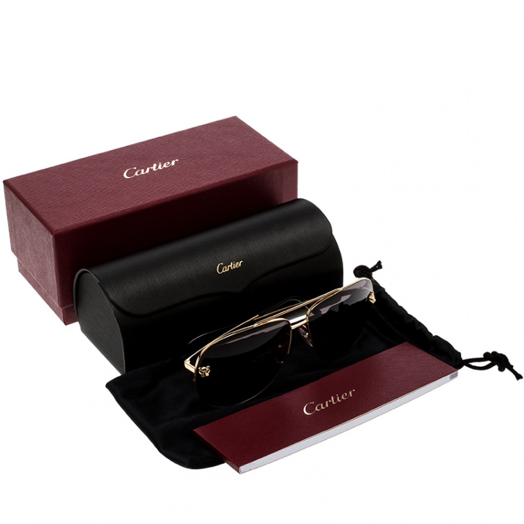 Pre Owned Cartier Gold/Black Gradient Panthere De Cartier Aviator Sunglasses