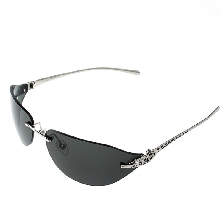 Pre Owned Cartier Silver/Black Panthere De Cartier Rimless Jewel Sunglasses