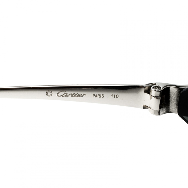 Pre Owned Cartier Silver/Black Panthere De Cartier Rimless Jewel Sunglasses