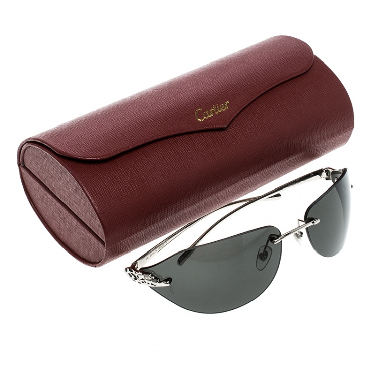 Pre Owned Cartier Silver/Black Panthere De Cartier Rimless Jewel Sunglasses