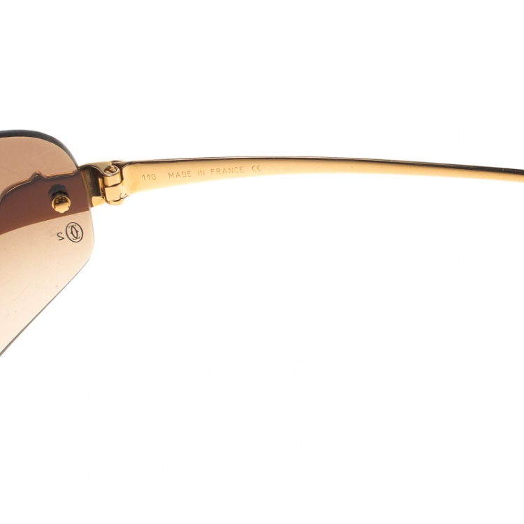 Pre Owned Cartier Gold/Brown Gradient Panthere de Cartier Rimless Sunglasses