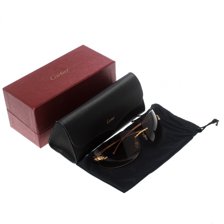 Pre Owned Cartier Gold/Brown Gradient Panthere de Cartier Rimless Sunglasses