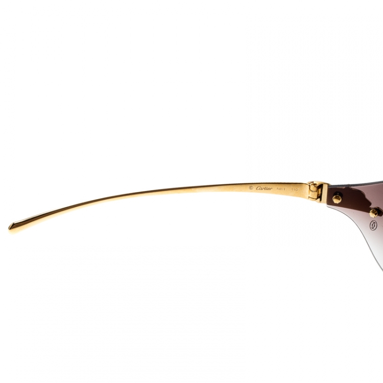 Pre Owned Cartier Gold/Brown Gradient Panthere De Cartier Rimless Shield Sunglasses