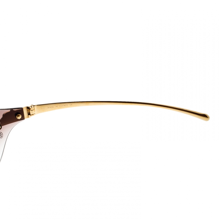 Pre Owned Cartier Gold/Brown Gradient Panthere De Cartier Rimless Shield Sunglasses