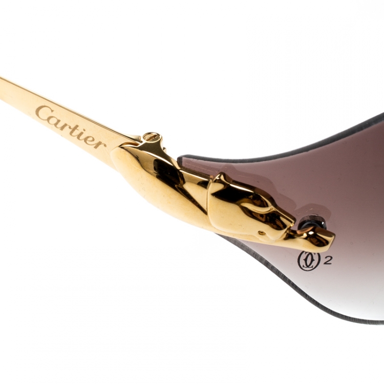 Pre Owned Cartier Gold/Brown Gradient Panthere De Cartier Rimless Shield Sunglasses