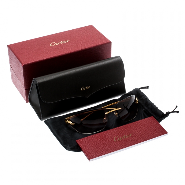 Pre Owned Cartier Gold/Brown Gradient Panthere De Cartier Rimless Shield Sunglasses