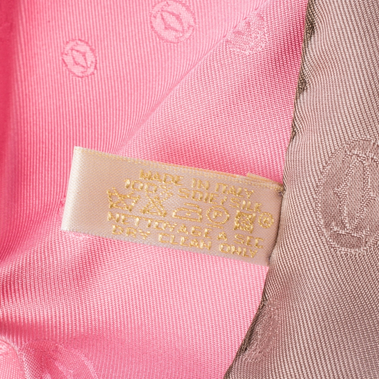 Pre Owned Cartier Pink Monogram Patterned Jacquard Silk Square Scarf