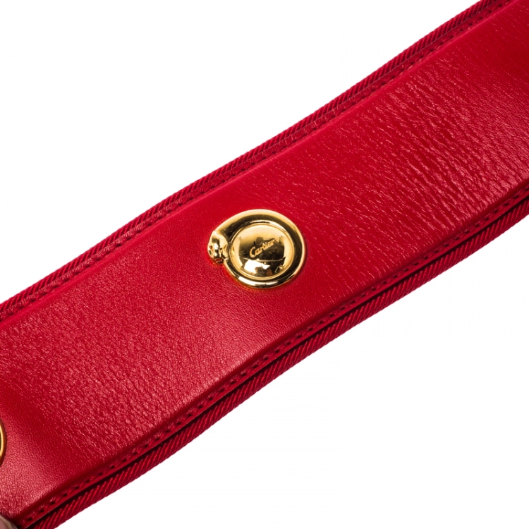 Pre Owned Cartier Red Leather Studded Panthere Belt 75CM