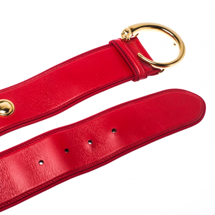 Pre Owned Cartier Red Leather Studded Panthere Belt 75CM