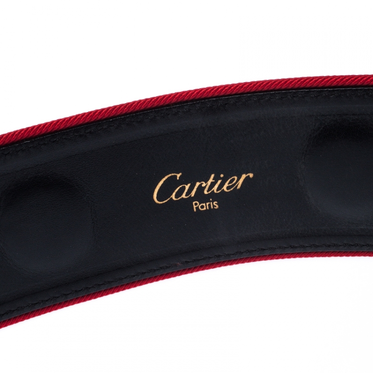 Pre Owned Cartier Red Leather Studded Panthere Belt 75CM