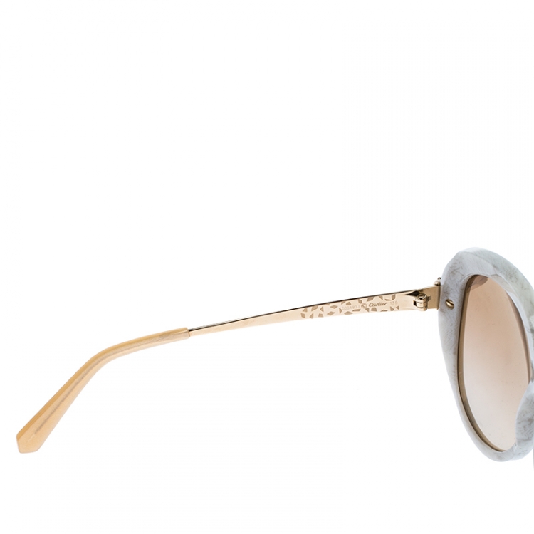 Pre Owned Cartier White Marble/Gold Panthere Square Sunglasses