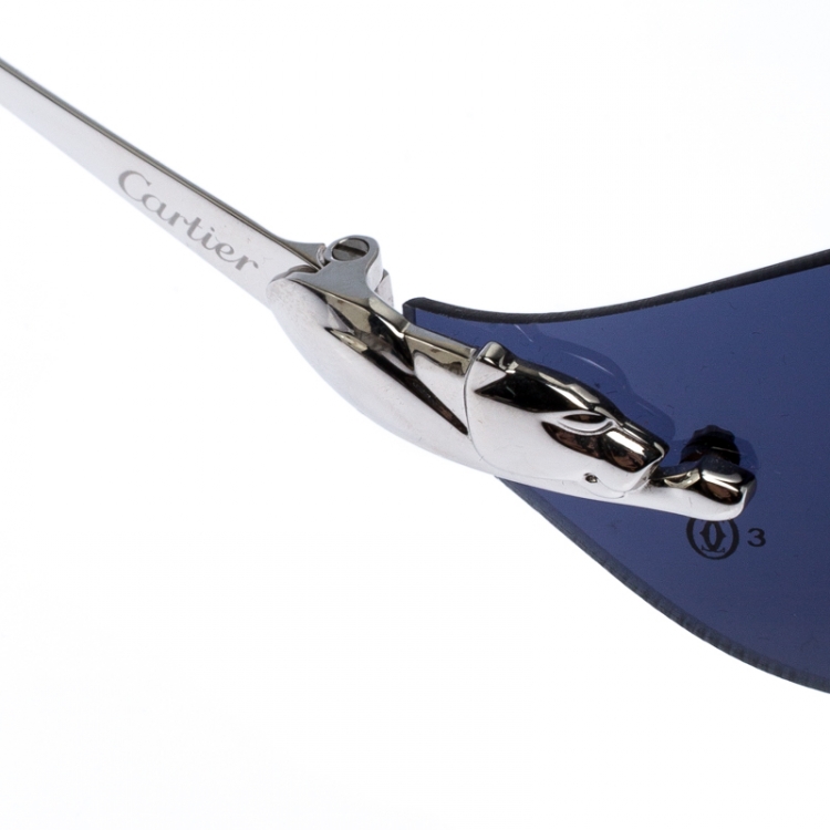 Pre Owned Cartier Blue Panthère de Cartier Rimless Oval Sunglasses