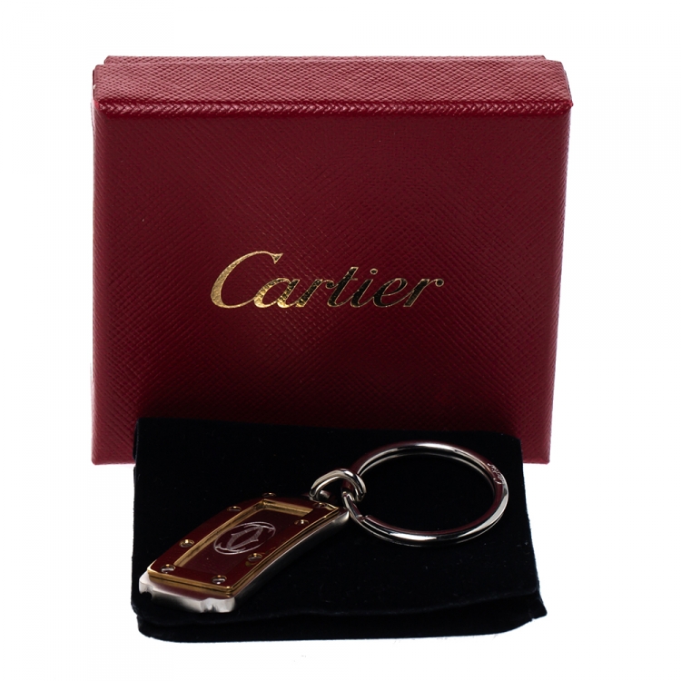 Pre Owned Cartier Logo Two Tone Keychain