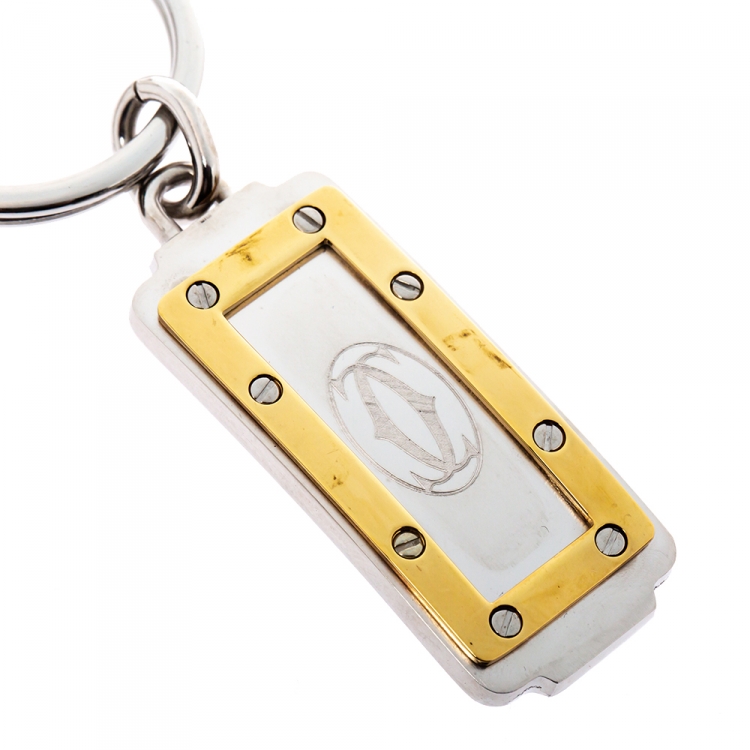Pre Owned Cartier Logo Two Tone Keychain