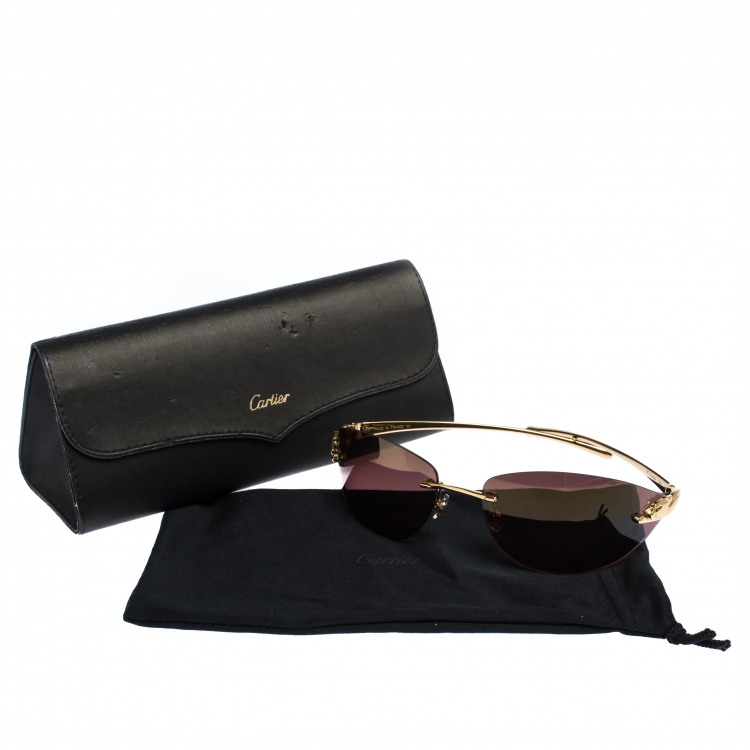 Pre Owned Cartier Gold/Brown Panthere Rimless Sunglasses