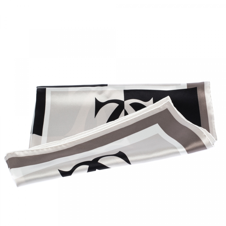 Pre Owned Cartier Monochrome Logo Print Silk Square Scarf