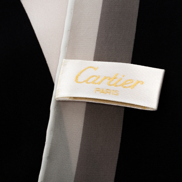 Pre Owned Cartier Monochrome Logo Print Silk Square Scarf