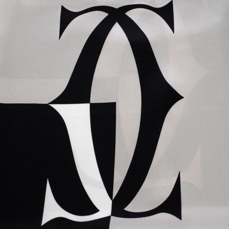 Pre Owned Cartier Monochrome Logo Print Silk Square Scarf