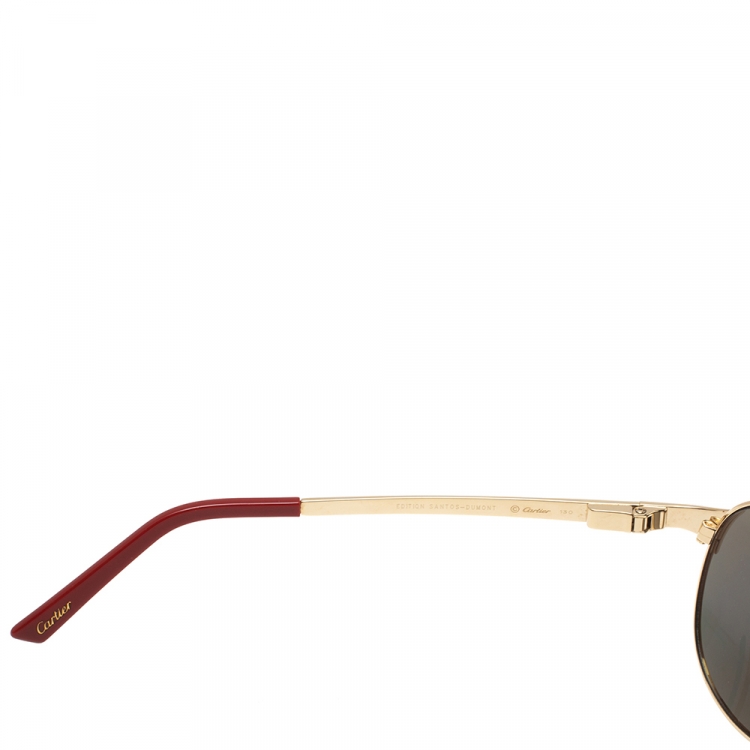 Pre Owned Cartier Gold Tone/ Gold Mirrored CT0077S Santos-Dumont Aviator Sunglasses