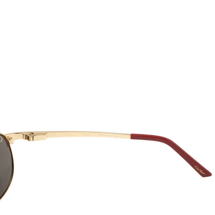 Pre Owned Cartier Gold Tone/ Gold Mirrored CT0077S Santos-Dumont Aviator Sunglasses