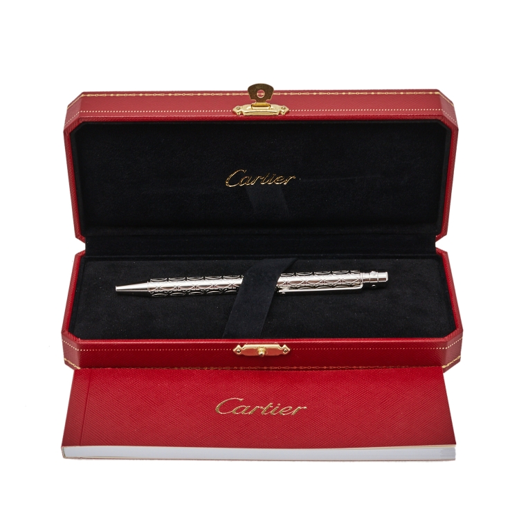 Pre Owned Cartier Palladium Finish Monogram Santos De Cartier Ballpoint Pen