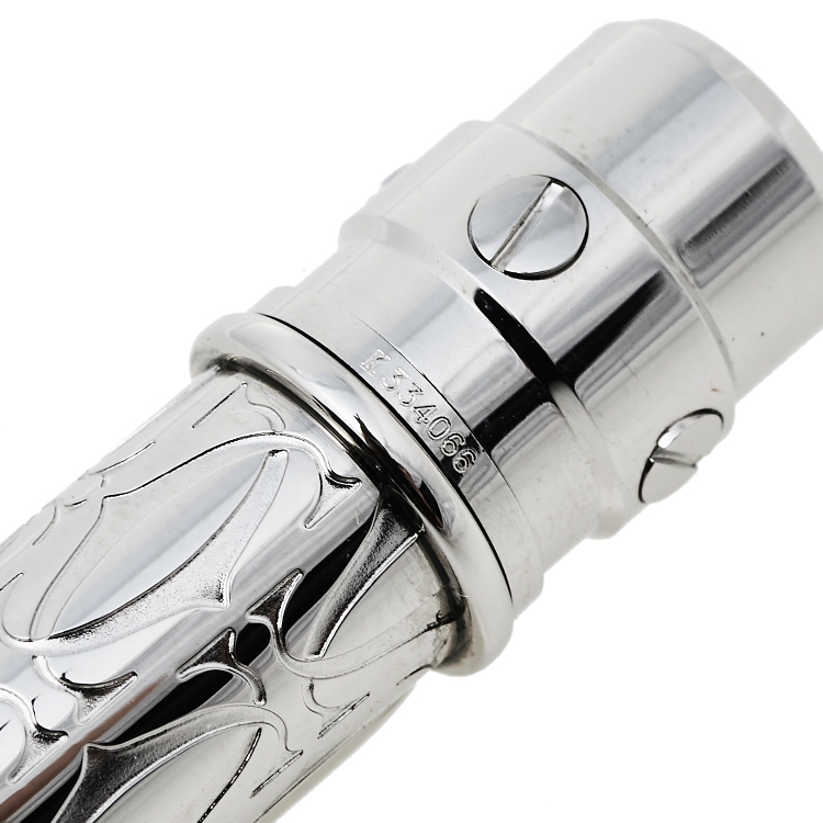 Pre Owned Cartier Palladium Finish Monogram Santos De Cartier Ballpoint Pen