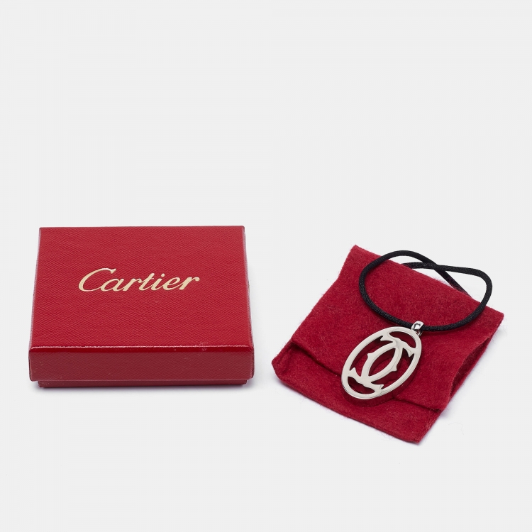 Pre Owned Cartier Logo Silver Tone Cord Necklace