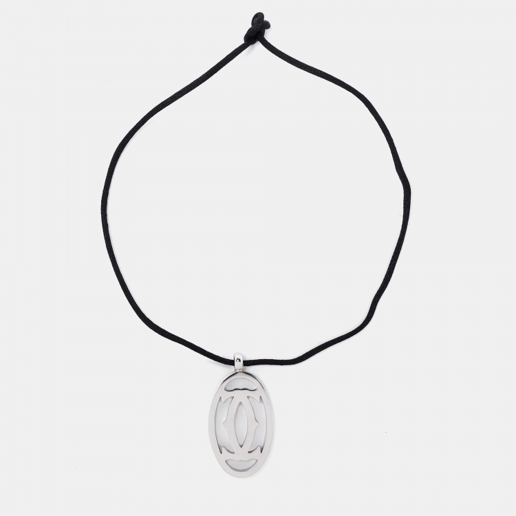 Pre Owned Cartier Logo Silver Tone Cord Necklace