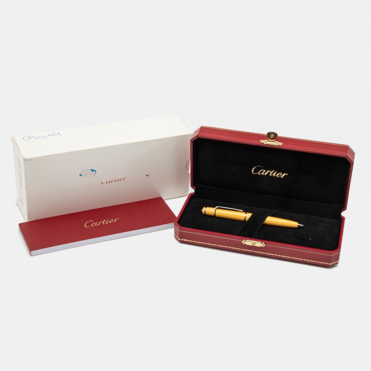 Pre Owned Cartier Diabolo Yellow Lacquer Palladium FInish Mini Ballpoint Pen