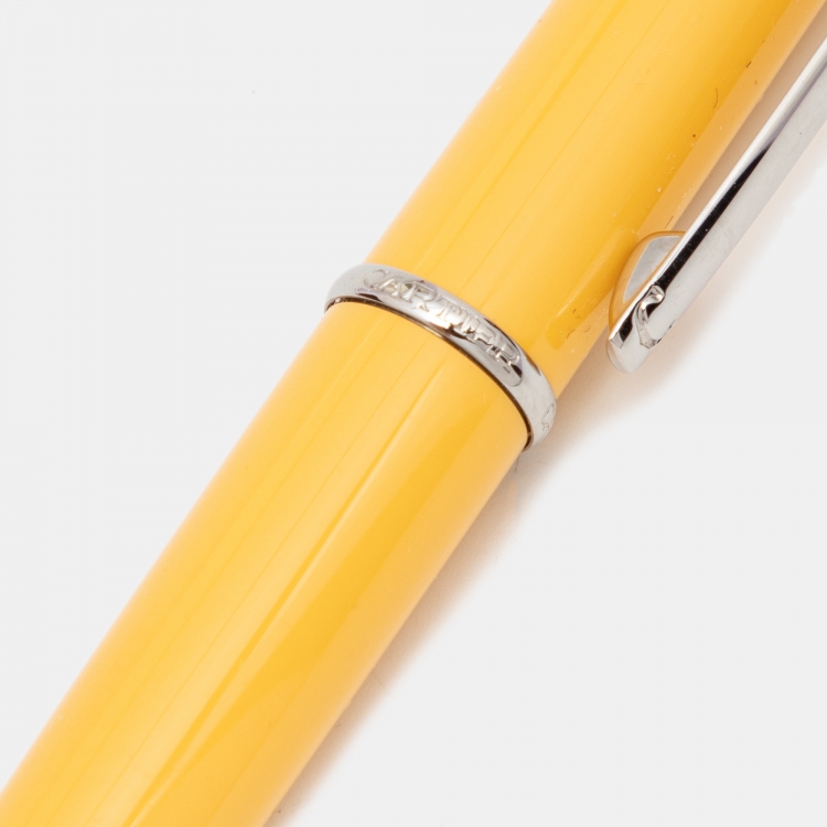 Pre Owned Cartier Diabolo Yellow Lacquer Palladium FInish Mini Ballpoint Pen